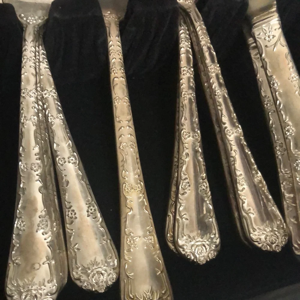 WM ROGERS & SON 24 piece Silver Plated Flatware Set - Elegant Floral Pattern